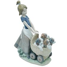 Lladro 5364 Litter of Fun Girl With Puppies In Pram Stroller Figurine NO BOX picture