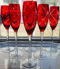 Ruby Red Tartan Champagne Flute Cut Crisscross Barware Pier 1 Set Of 6 picture