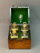 Antique Georgian Mahogany Tantalus Gilt Decanter Box Liqueur Set picture