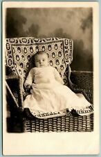 RPPC Cute 10 Week Old Baby on Wicker Chair w BlanketsUNP 1904-18 AZO Postcard H5 picture
