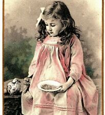 Victorian 1890's Christmas Card Young Girl Dress Trade Card Size 4 1/4