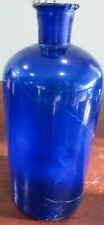 HAND BLOWN ANTIQUE COBALT BLUE GLASS APOTHECARY CHEMIST FLARED LIP BOTTLE picture