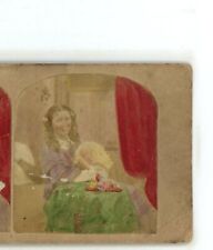 Smiling Young Lady Hand Colored Victorian Genre Stereoview picture