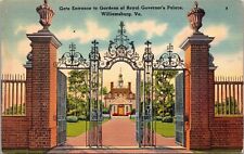 Royal Governors Palace Gardens Gate Entrance Williamsburg VA Linen Postcard picture