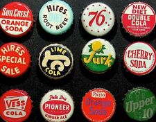VINTAGE LOT OF 12 CORK LINED SODA POP BOTTLE CAPS READY FOR FRAMING - A24-C picture
