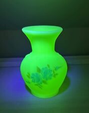 Vintage Fenton Art Glass Vase UV Reactive Custard Bud Vase Hand Painted By Amy S picture