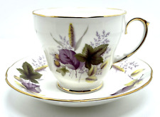 RARE Duchess Fine Bone China Tea Cup and Saucer Purple Leaves Made in England picture