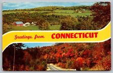 Greetings Connecticut Multi View Forest Autumn Fall Country Road Barn Postcard picture