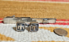 EARLY OLD PAWN NAVAJO THUNDERBIRD STERLING SILVER CUFF LINKS TIE CLIP SET AWESOM picture