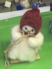 Wooly Snowman (set of 3) On Wooden Sleds Handmade Figurines Made In Minnesota picture