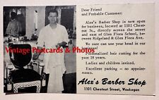 Waukegan Illinois Alex’s Barber Shop 1957 1101 Chestnut Street Postcard picture