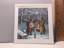 Vtg Christmas Card Night Snow Scene Musicians At Gate Lantern  Dickens Style dk3 picture