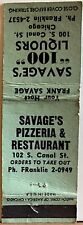 Savage's Pizzeria & Restaurant Chicago IL Illinois Vintage Matchbook Cover picture