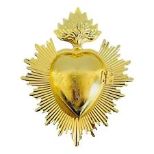 Sacred Heart, Gold Metal Milagro Heart Wall Ornament Mexican Home Eclectic Decor picture