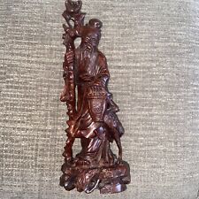 Vintage HAND CARVED Wood ORIENTAL FIGURE WITH STORK 13” Amazing Detail picture