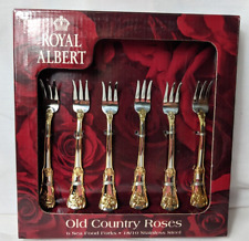 Royal Albert ~ Old Country Roses ~ Seafood Forks Gold Accent ~ Set of 6 picture