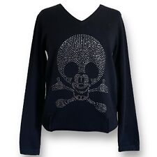 Y2K Vintage Disney x Jackie Brander Womens Cashmere Sweater Sz M Black Swarvoski picture