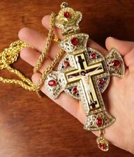 Encrusted Gold Plated Byzantine Christian Priest Pectoral Cross Bishop 39 Inch picture