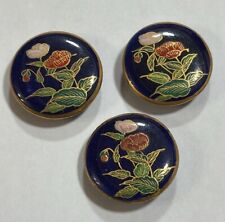 RARE Vintage Satsuma Large Ceramic Buttons Navy Blue with Poppies picture