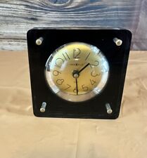Vintage 1970 Howard Miller Table Desk Clock in Lucite Block w/Gold Dial Face MCM picture