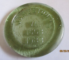 Vintage Jamestown VA 1608-1982 Green Glass Commemorative Paperweight Coaster picture