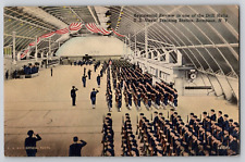 WW2 WWII Era Linen Postcard US Naval Training Station Sampson NY Drill Hall picture