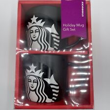 Starbucks Holiday 2 Black Mugs Gift Set 14 Oz Ceramic White Siren Logo Mugs NIB picture