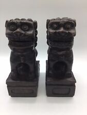 Vintage Hand-Carved “Ball In Mouth”Foo Dog Bookends (8 In Tall X 4.5 X 3 In) picture