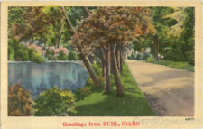 1943 Greetings From Buhl,ID Twin Falls County Idaho Linen Postcard 1C stamp picture