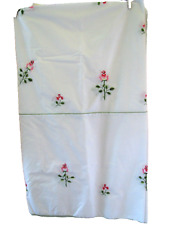 Rectangle white tablecloth embroidered roses green embroidered trim 84” L x 72