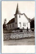 1910's ERA RPPC HANCOCK WISCONSIN M.E. CHURCH*REAL PHOTO POSTCARD*STONE WALL picture