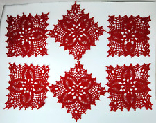 6 Red Floral Square Diamond Doily Lot 7.5