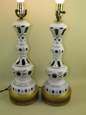ANTIQUE BOHEMIAN OVERLAY ENAMEL GREEN PAIR OF LAMPS picture