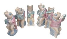 8” Jazz Band 6 Toad Frogs Wood Figurines Pastel Amphibian Vtg Indonesia picture