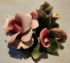 Vintage Italian Capodimonte Roses Porcelain Flower Candleholder w/Branch Handle picture