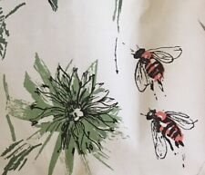 Vintage Mid Century Botanical Floral Bee Faille Fabric ~ Green Turquoise Orange picture