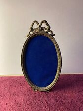 Antique Solid Brass Picture Frame with Blue Velvet Background Made in Italy picture