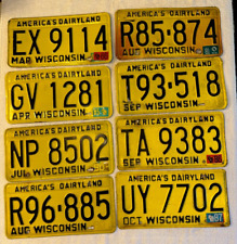 1980 Wisconsin LOT of 8 Single License Plates, Yellow/Black, various base months picture