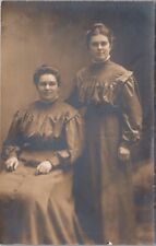 1910s Real Photo RPPC Postcard Two Young Ladies SISTERS in Dark Dresses / UNUSED picture