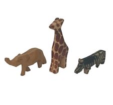 Vintage Wood Carved African Animals Set Of 3 Giraffe Zebra Rhino picture