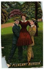 1912 Postcard A Pleasant Burden Soldiers Grove WI 2 Gentlemen & Lady Among Pines picture
