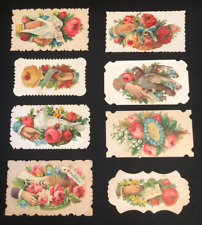 Antique Victorian Calling Cards Embossed Die Cut Floral, Birds, Set of 8 Pieces picture