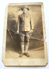 WWI US Military Soldier in Doughboy's Uniform with Campaign Hat RPPC Postcard picture