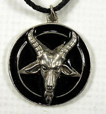 Baphomet Necklace - Black Enamel - 2d - Pentagram Pendant - Evil - NEW Vintage picture