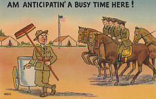 Vintage Linen WW2 Postcard Army Am Anticipatin' A Busy Time Here Tichnor Unused picture