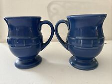 Longaberger Pottery Woven Traditions Blue Pedestal Footed Coffee Mug Set picture