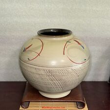 Beautiful Korean or Japanese Signed Mingei Mashiko Pottery Jar Painted Enamel picture