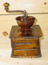 Antique Primitive Copper Hopper Wood Coffee Grinder with Adjustable Grind  picture