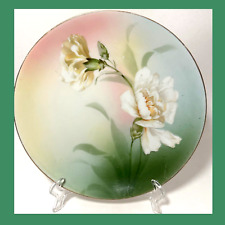 RS Germany Handpainted Carnation Plate Royal Cologne Plate Pink Rose Green Sage picture
