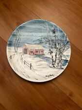 Vintage Ceramic Decorative Plate Pat Gayheart Winter Scene Snow Red Barn 10” picture